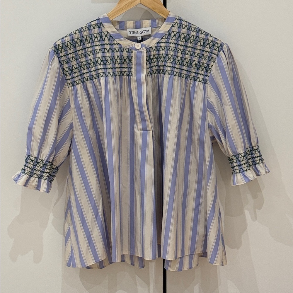 STINE GOYA Striped Blouse with Blue and Cream Accents